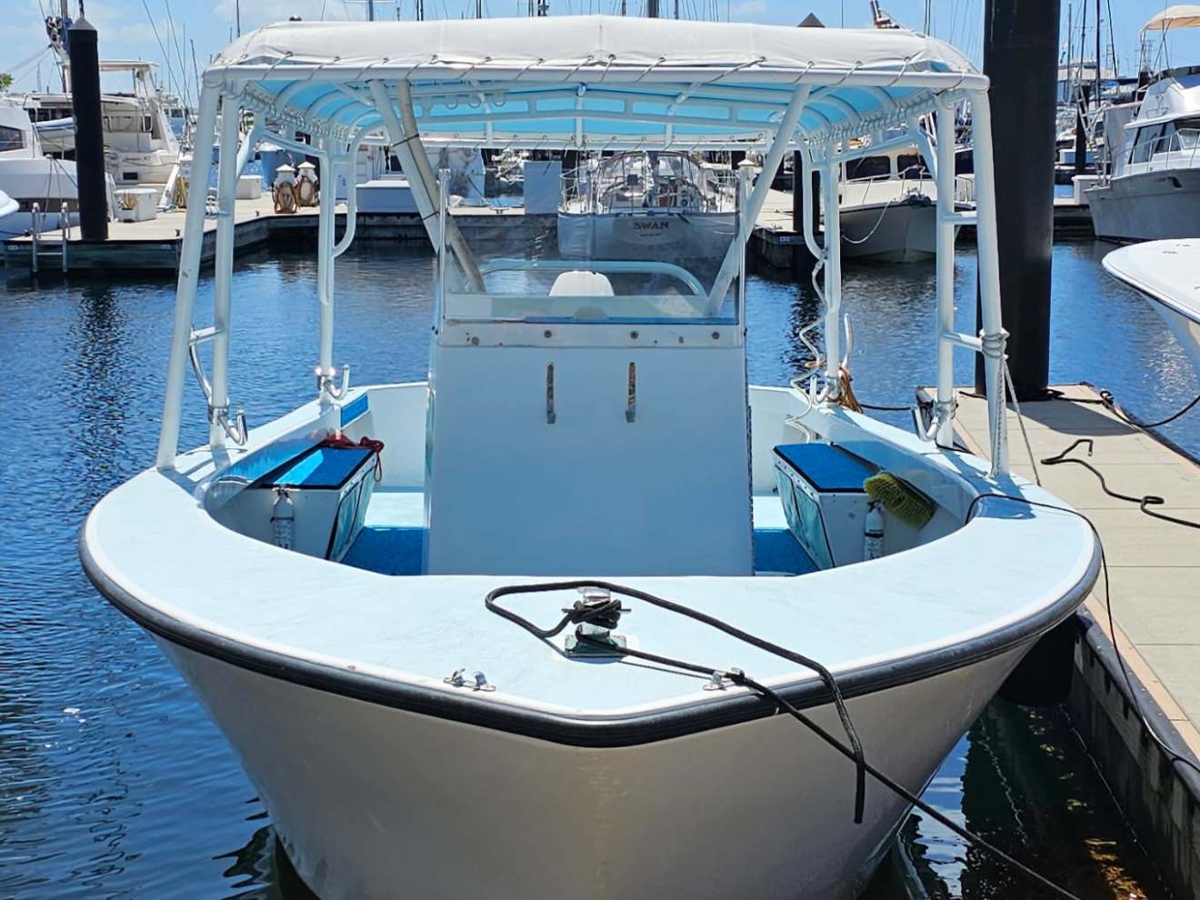 a boat docked at a dock
